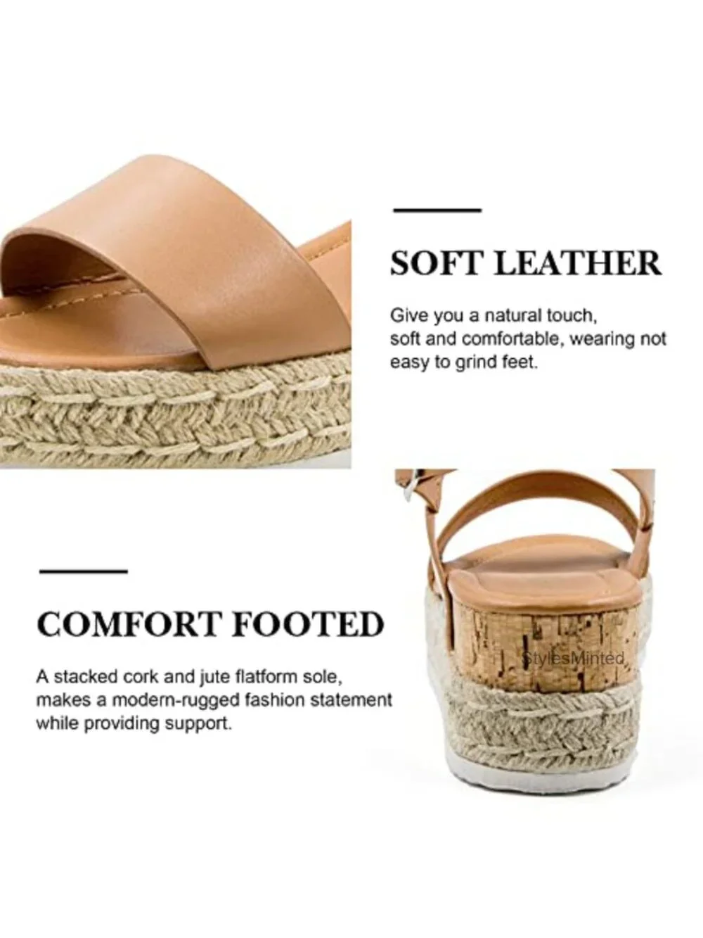Women's Espadrilles Wedge Sandals Ankle Strap Buckle Open Toe Studded Platform